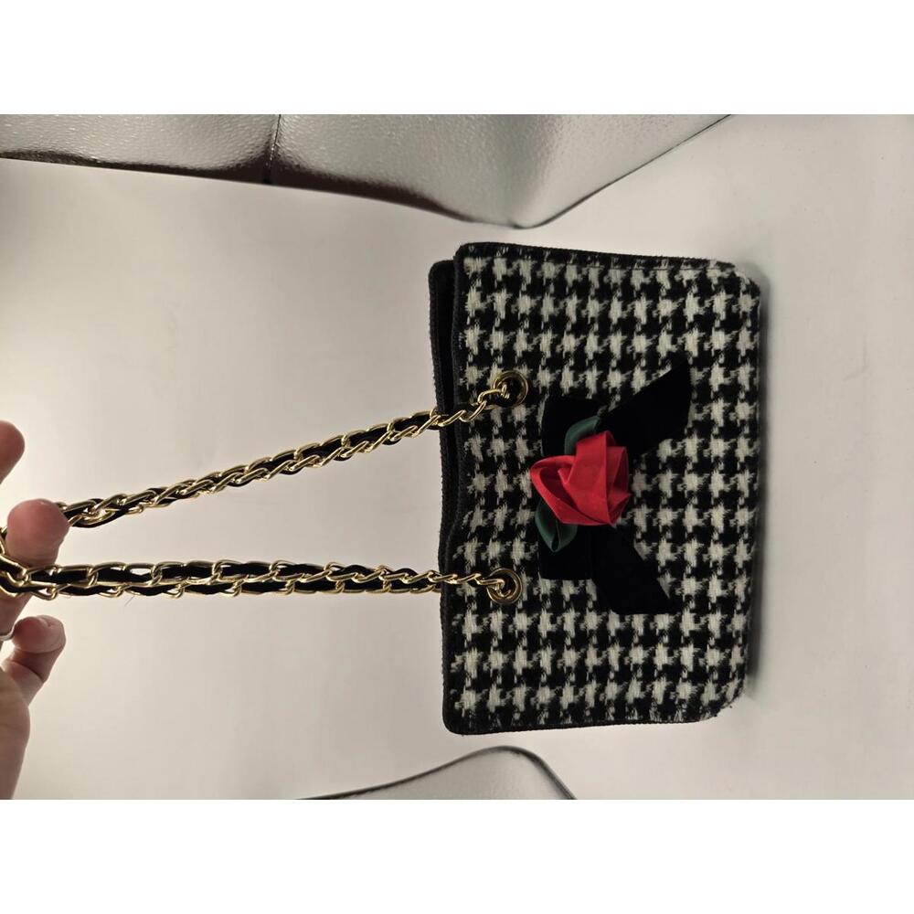 Black and White Houndstooth Handbag red rose gold chain
